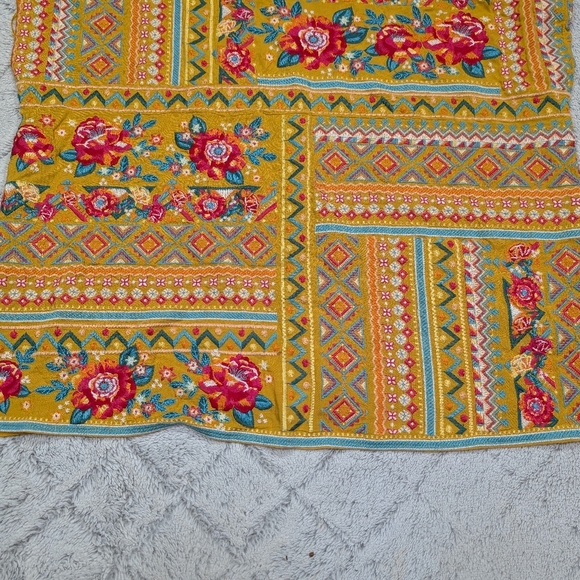 Savanna Jane Top Womens 1X Yellow Embroidered Floral Cap Sleeve Boho Chic - Picture 3 of 8